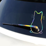 Sticker chat rigolo installé sur lunette arrière de voiture, décoration originale utilisant l'essuie-glace comme queue du chat