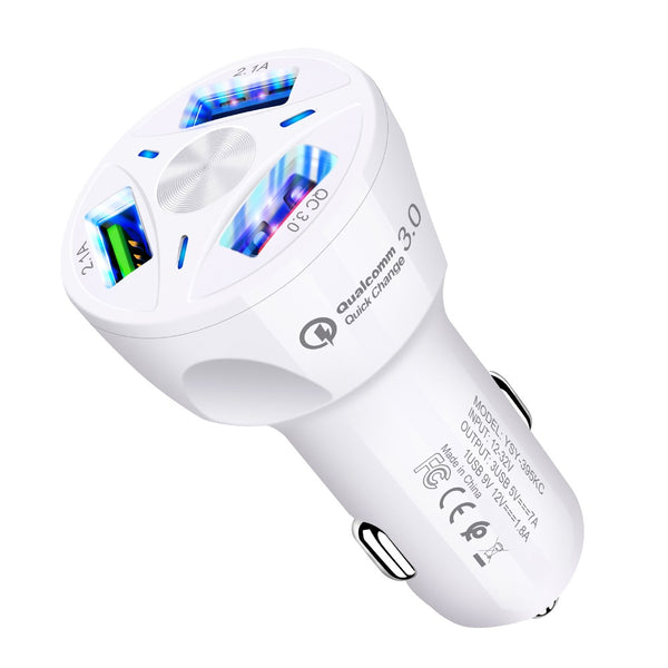 chargeur-allume cigare triple prise usb voiture blanc