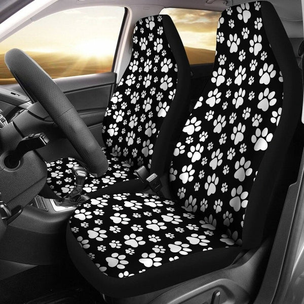 housse siège voiture femme motif pattes de chien noir et blanc